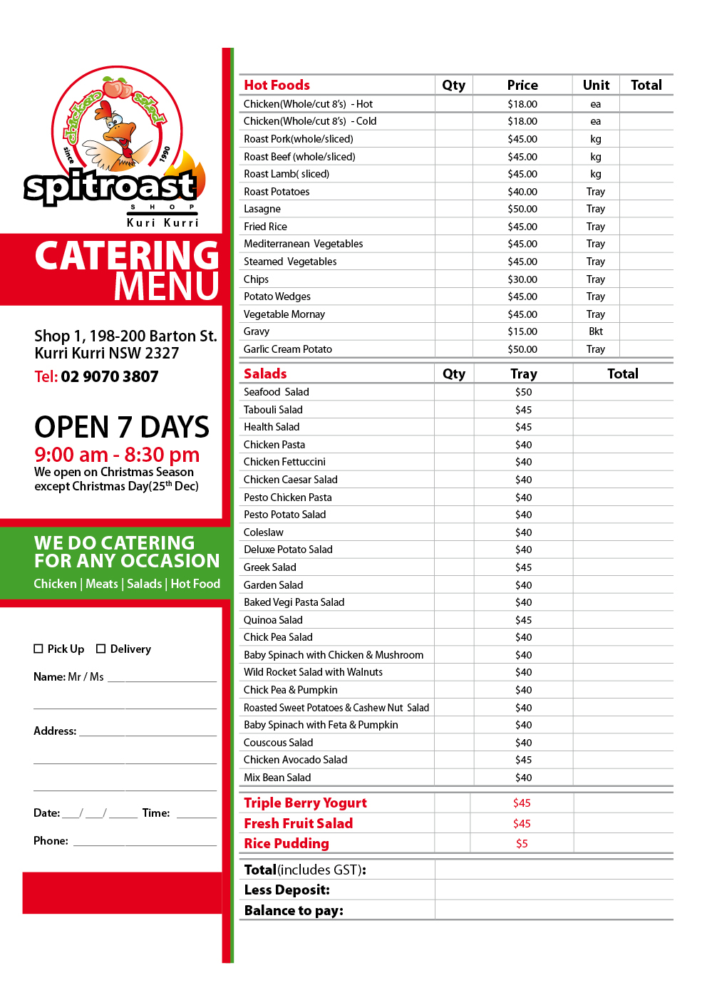 Spitroast Kurri Kurri Catering Menu